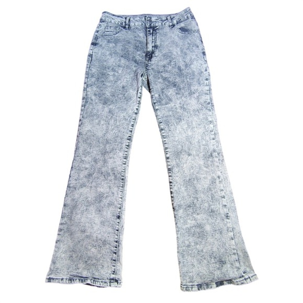 Mens Black Acid Wash Flare Jeans Size L 80s rocker y2k grunge hippy rocker